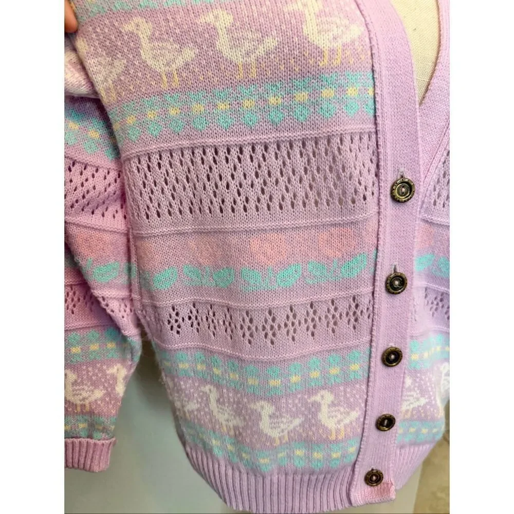 Vintage Pink Cardigan Sweater Neddles Button Down Goose Pastel